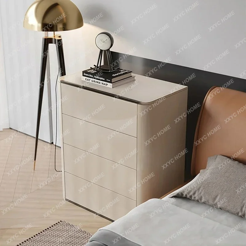 XX Great discounts  light luxury four-chest cabinet bright paint bedside cabinet modern simple minimalist cream