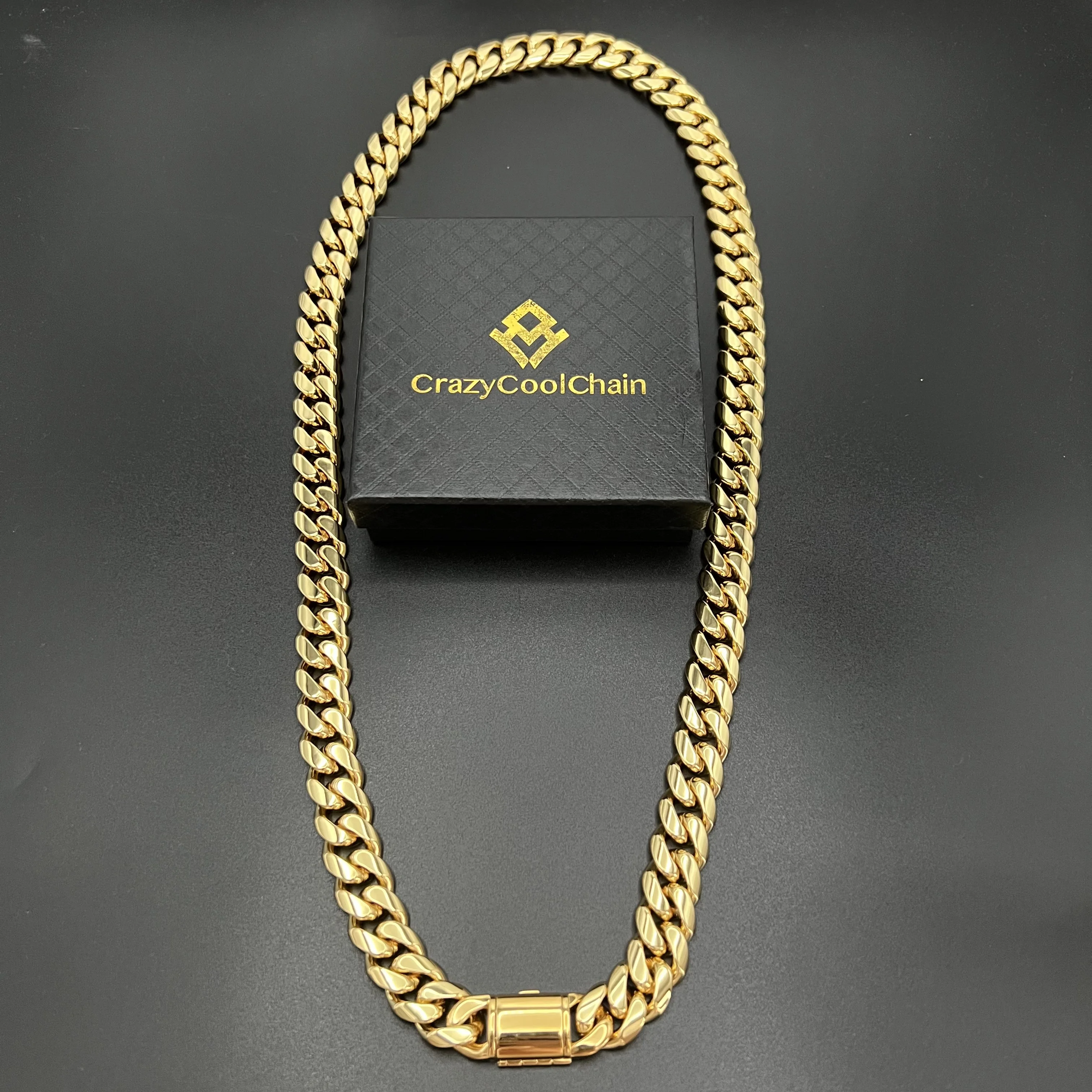 14mm 18K Gold 5-Layer Plated Premium Durable Cuban Chain(Flip Buckle)