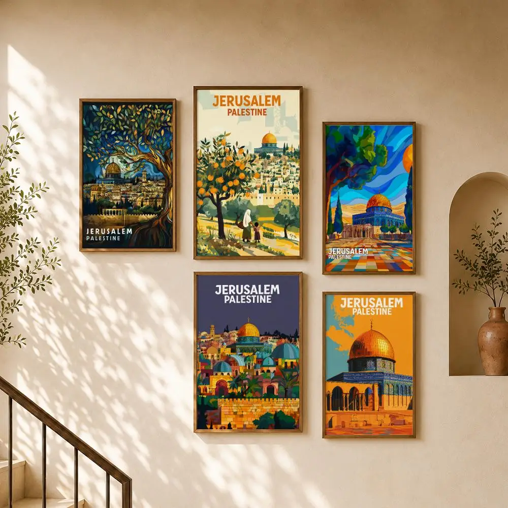 Vintage Jerusalem Palestine Cityscape Travel Landmark Heritage Poster Home Room Bar Cafe Club Decor Aesthetic Art Wall Painting