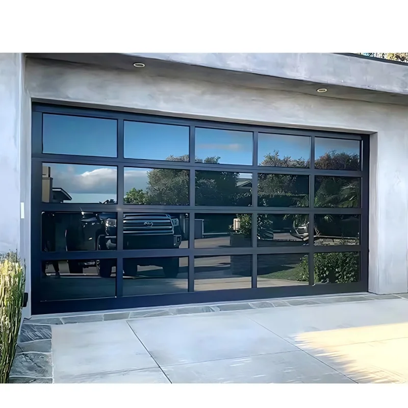 Automatic Black Aluminum Frosted Glass Sectional Residential Garage Door