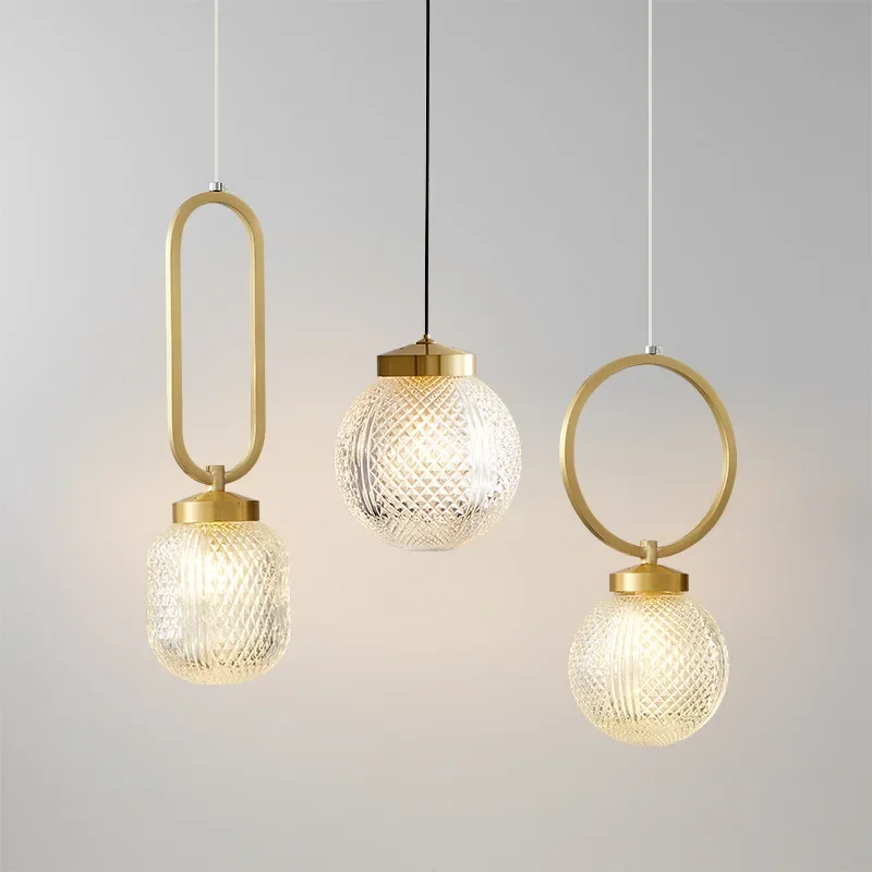 

Modern Copper Pendant Light Clear Glass Cord Adjustable G9 Bulb For Bedside Dining Room Kitchen Bar Hanging Lamp