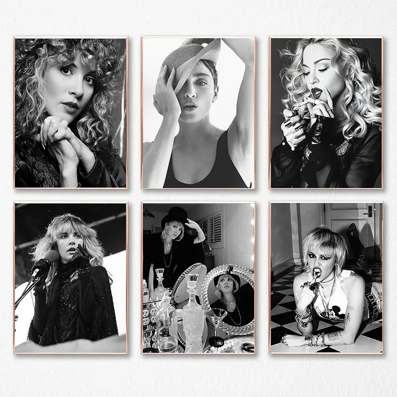 Black and White Stevie Nicks Miley Cyrus Madonna Portrait Poster Canvas Painting Print Wall Art Picture for Home Office Decor