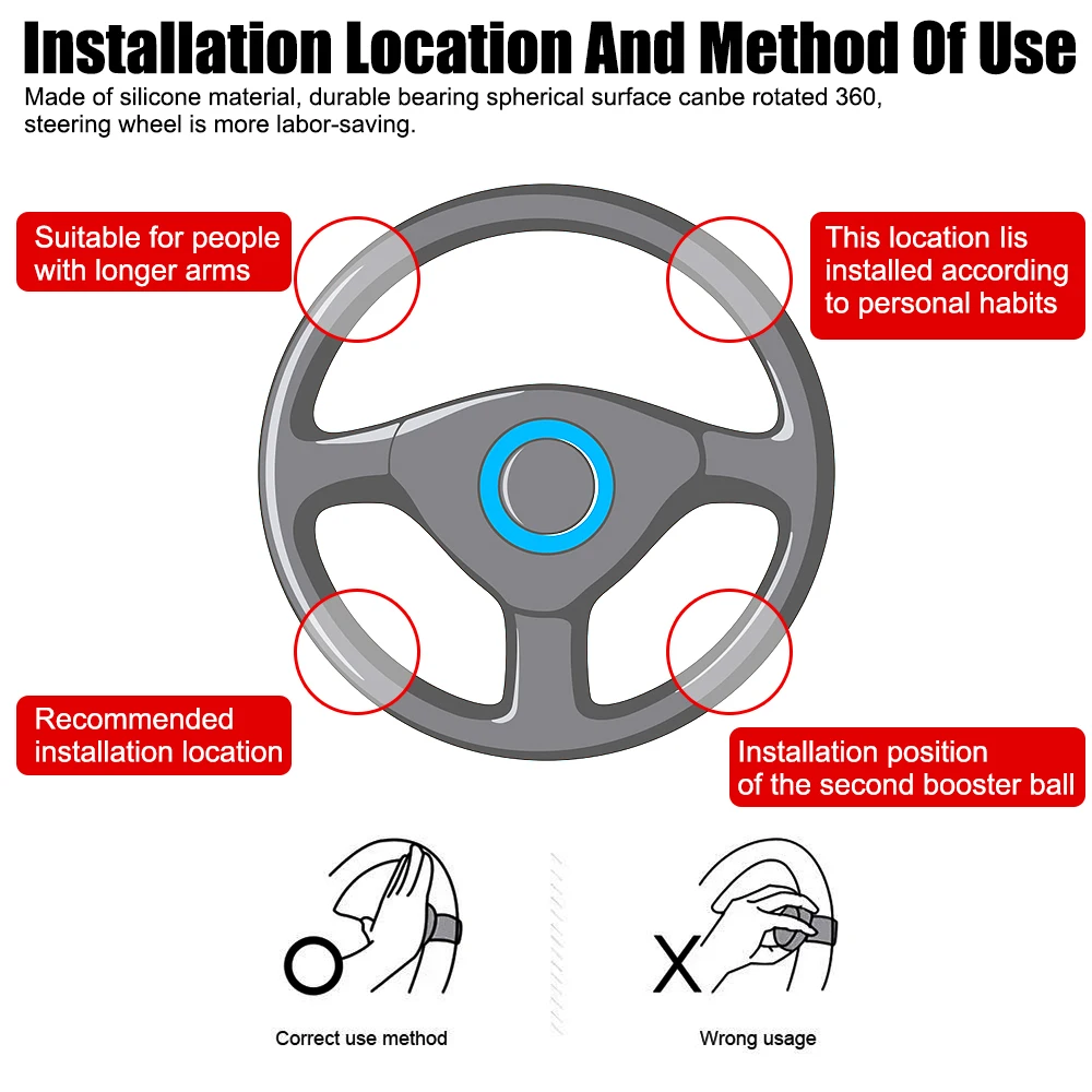 Spinner Knob Metal Bearing Power Handle Turning Steering Wheel Booster Ball Shaped Car Hand Control Grip Knob