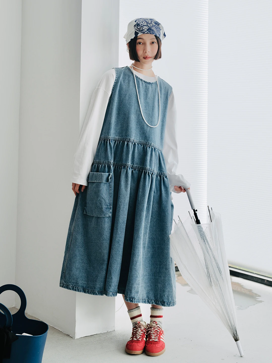 

imakokoni 2024 autumn collection heavyweight washed pure cotton loose washed denim A-line vest skirt 244748