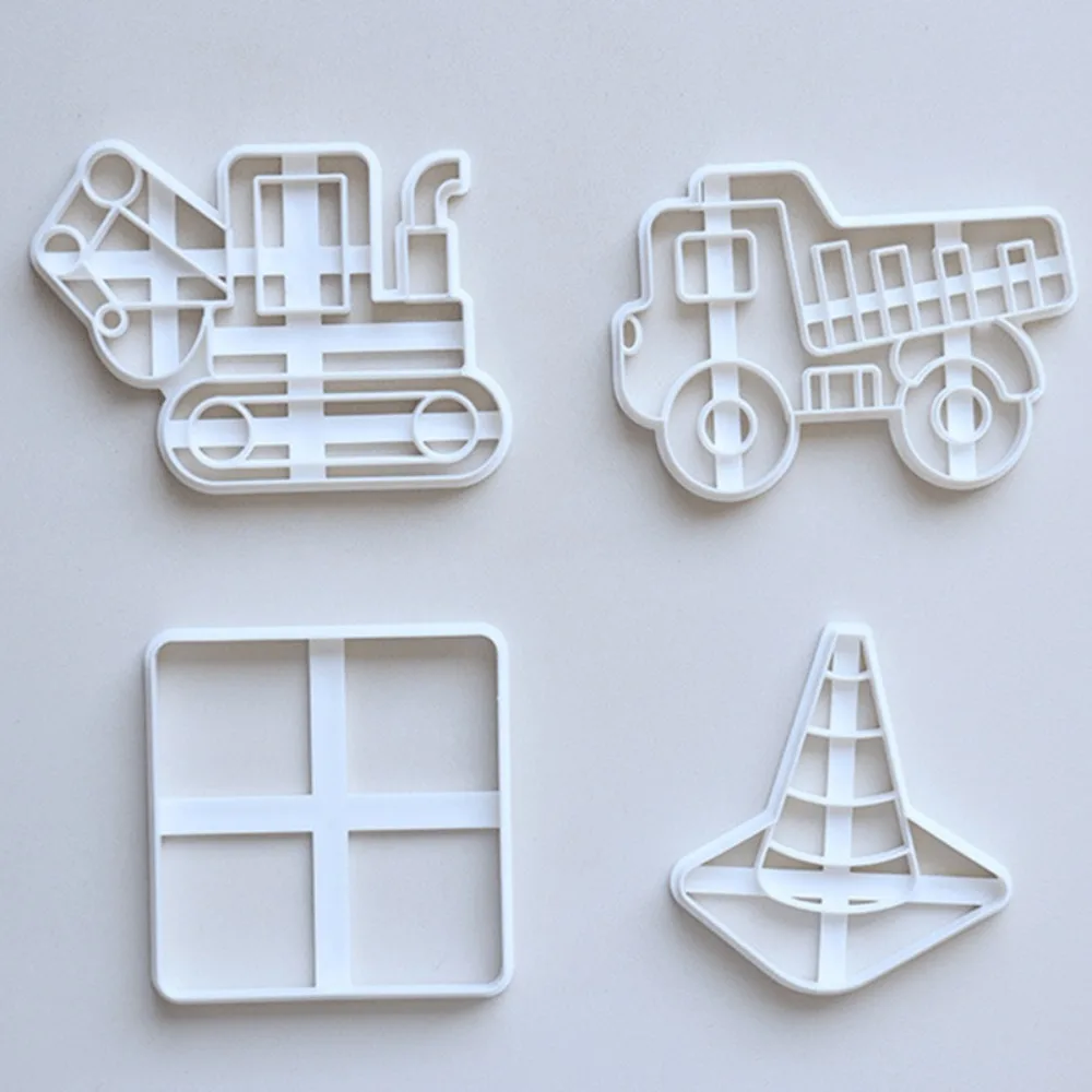 4Pcs New Creative Cookie Cutter Excavator Dump Truck Design Mold Stamp for Making Children's Party Cookie DIY Baking Supplies