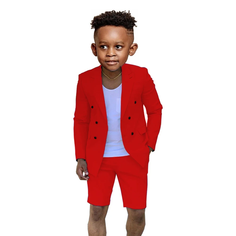 Pink Suit For Boys Wedding Tuxedo Summer Jacket Short Pants 2 Pieces Double Breasted Kids Child Clothes Beach Party Suits