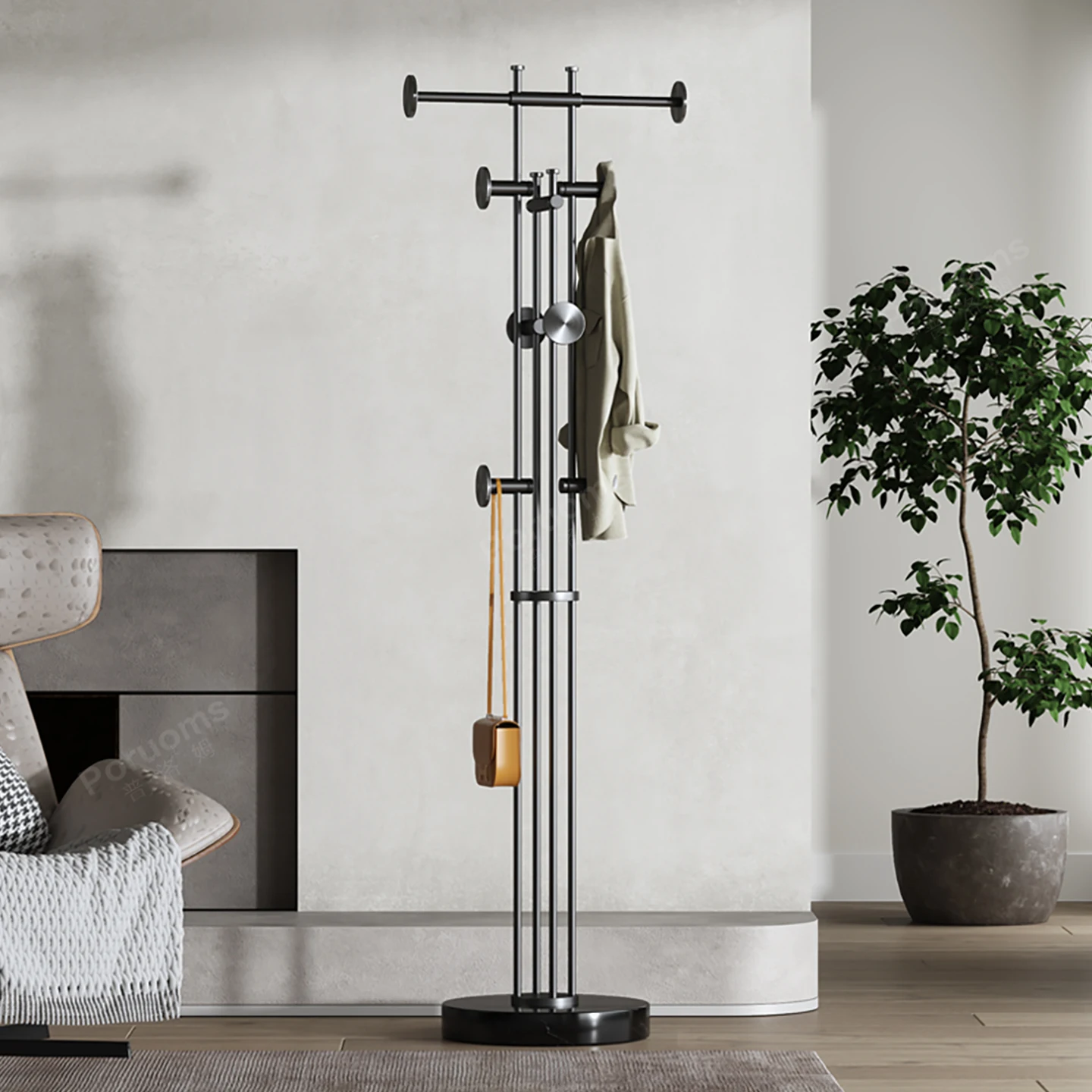 Light luxury hanger floor bedroom stainless steel coat rack three pole vertical home living room clothes hanging rack Internet c