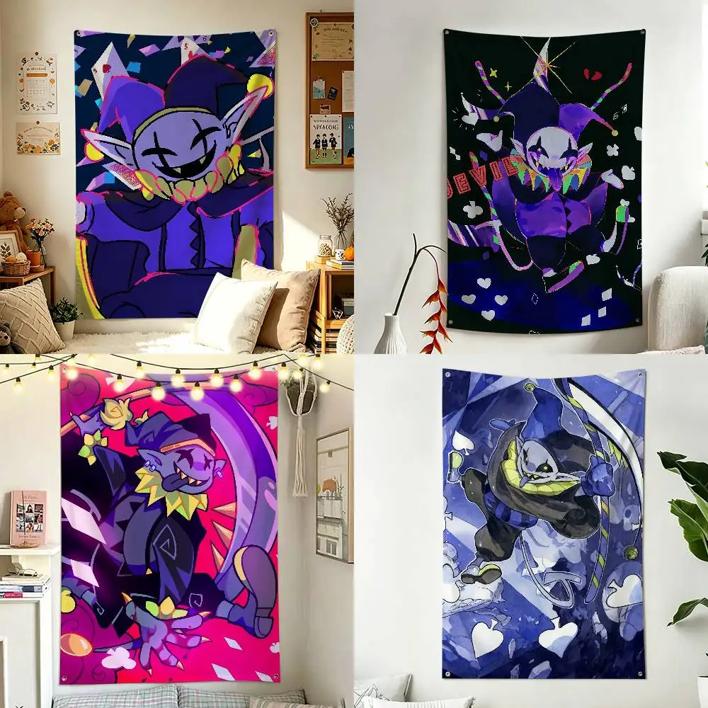 D-Deltarune J-Jevil Home Decor Vertical Flags Indoor Outdoor Hanging Decor for Bedroom Living Room Wall Decoration