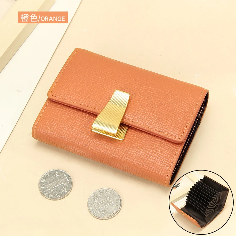 New style genuine leather card holder, large capacity card slot, high-end card case, high-value lock organ small card holder