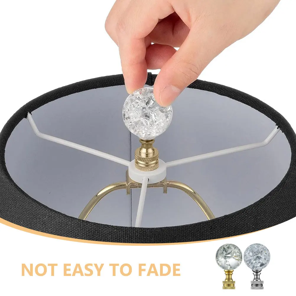 

2Pcs Decorative Lamp Bead Crystal Glass Finial Ball Shaped Clear Crackle with Metal Finish Lamp Shade Top Decoration Holder Harp