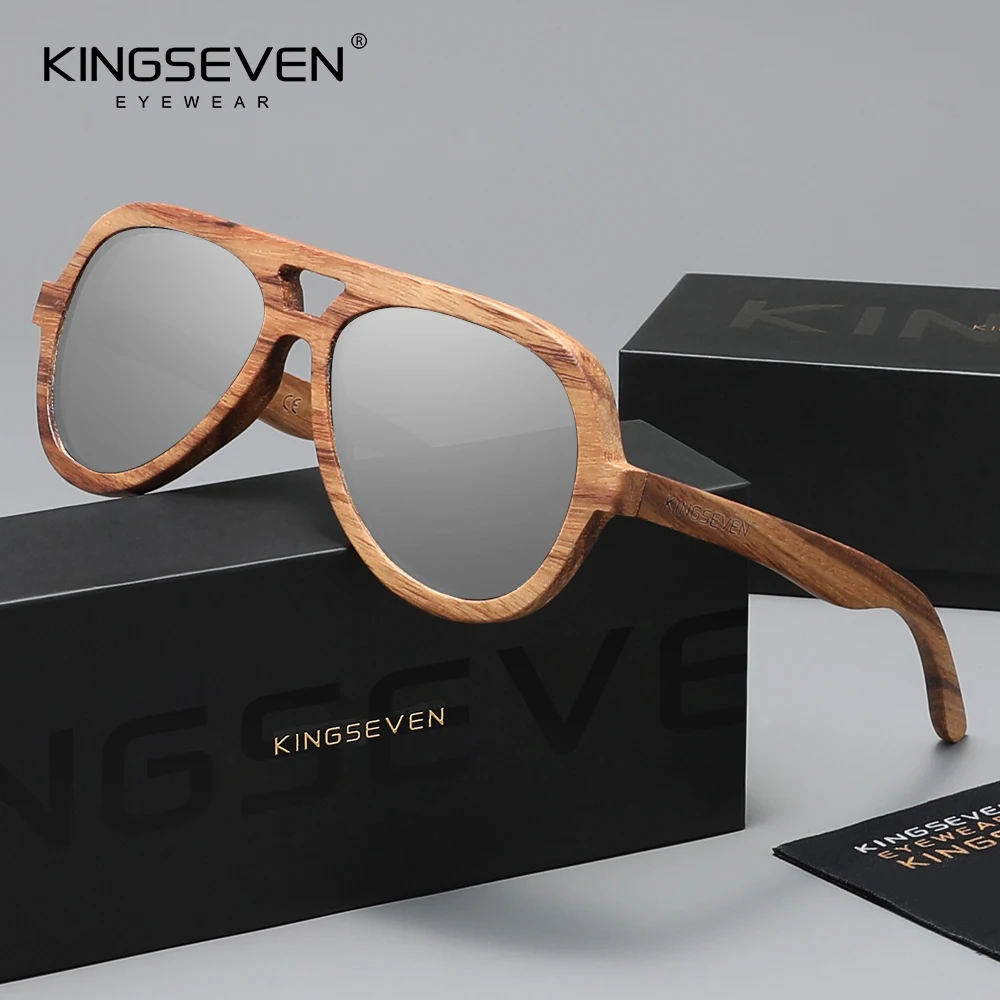 KINGSEVEN Retro Wooden Sunglasses Pilot Frames Polarized Men Women UV400 Eyewear Outdoor Driving Walnut Luxury Fashion Glasses