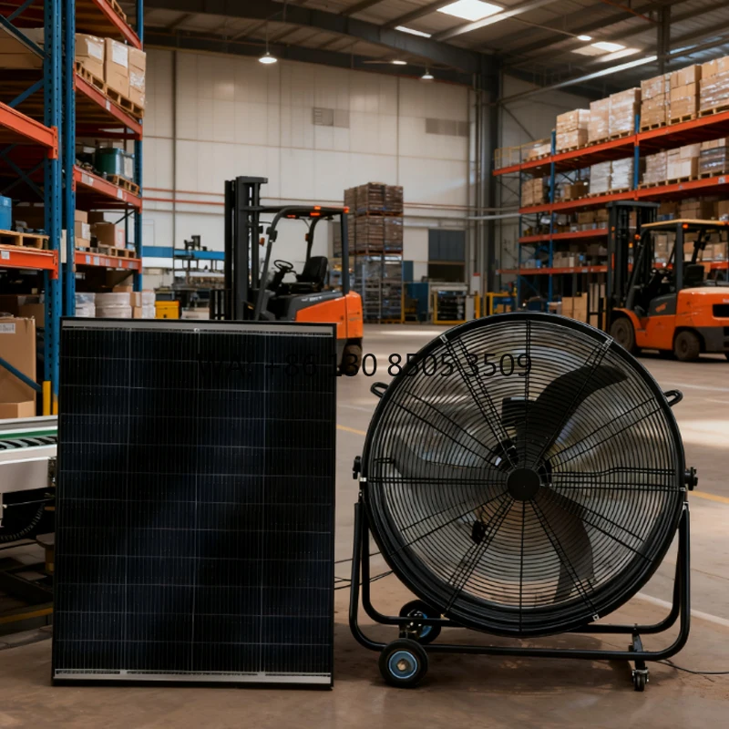 

120W Solar Greenhouse Fan with Wheels Smart Thermostat Timing Function Mop Fan for Agricultural Farm Cooling