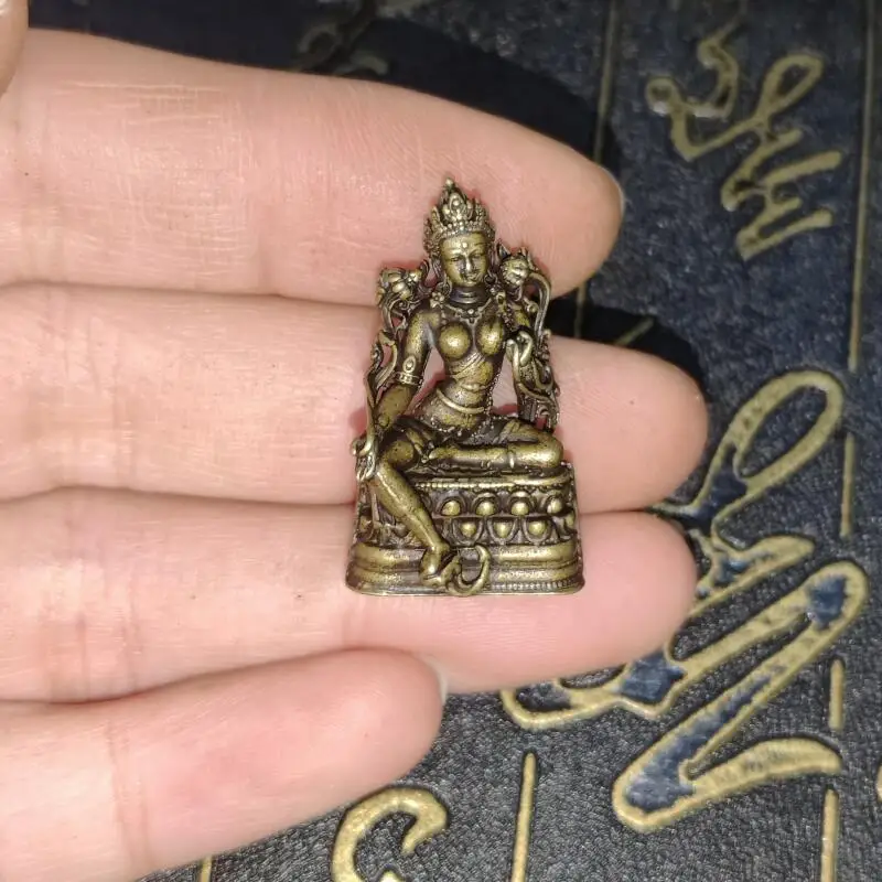 Antique Copper Collection Tibetan Buddhist Tantric Tara Bodhisattva Statue Handle Piece Retro mini Ornament