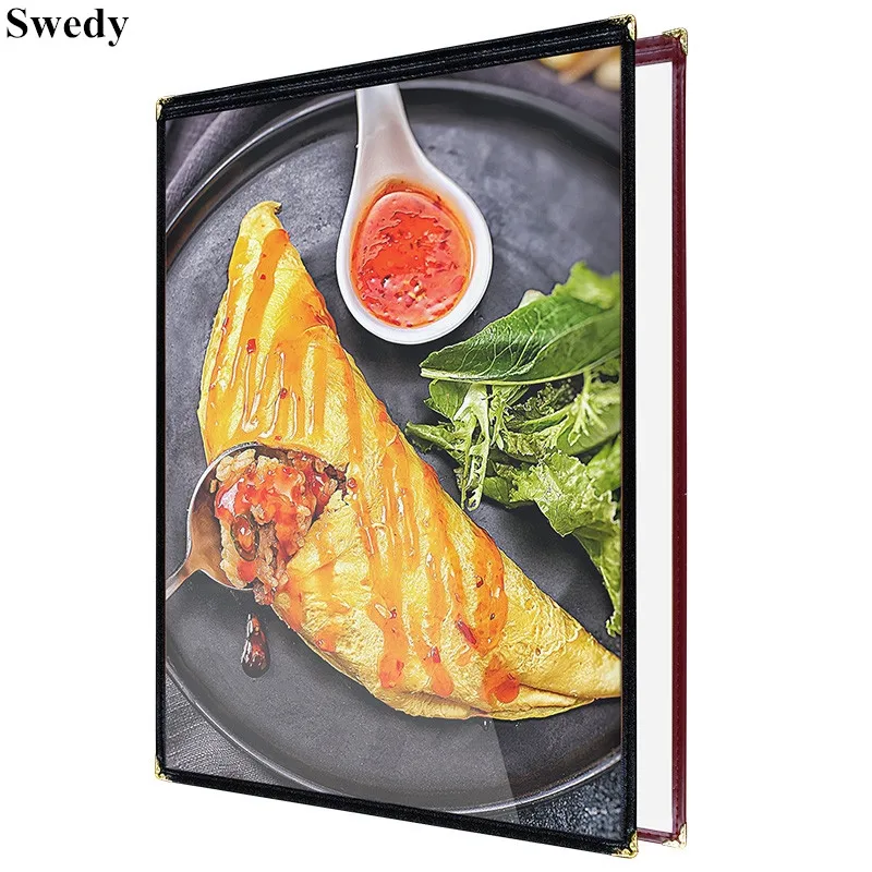 A3 Single Page 2 Views Hotel Bar Cafe Club Transparent PU Leather PVC Menu Cover Menu Paper Sign Poster Sleeves