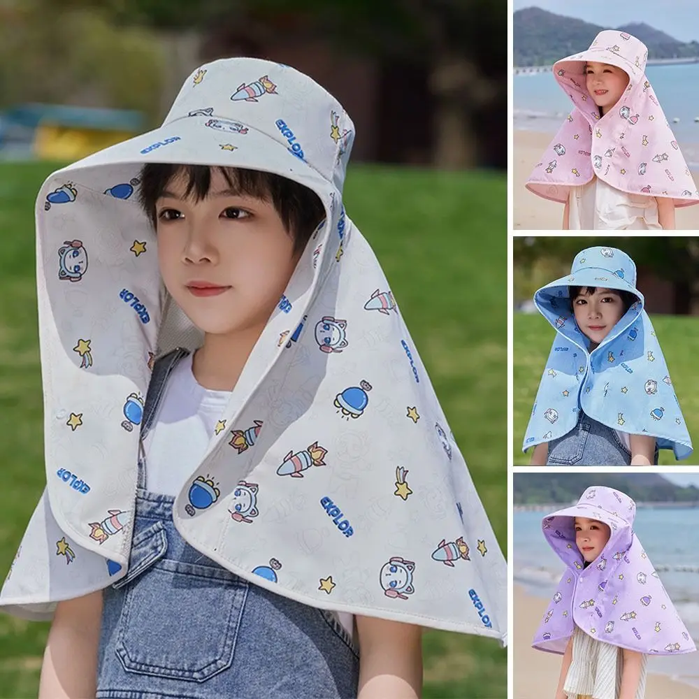 

Cartoon UV Protection Children's Hat Neck Protection Extended Shawl Sun Hat Large Brim Shawl Hats