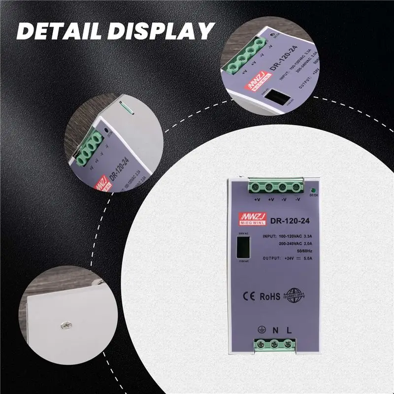 Stock Quantity DR-120-24 120W Industrial Grade Rail Power Supply 24V5A Switching Power Supply Rail Mounting Switching Power Supp