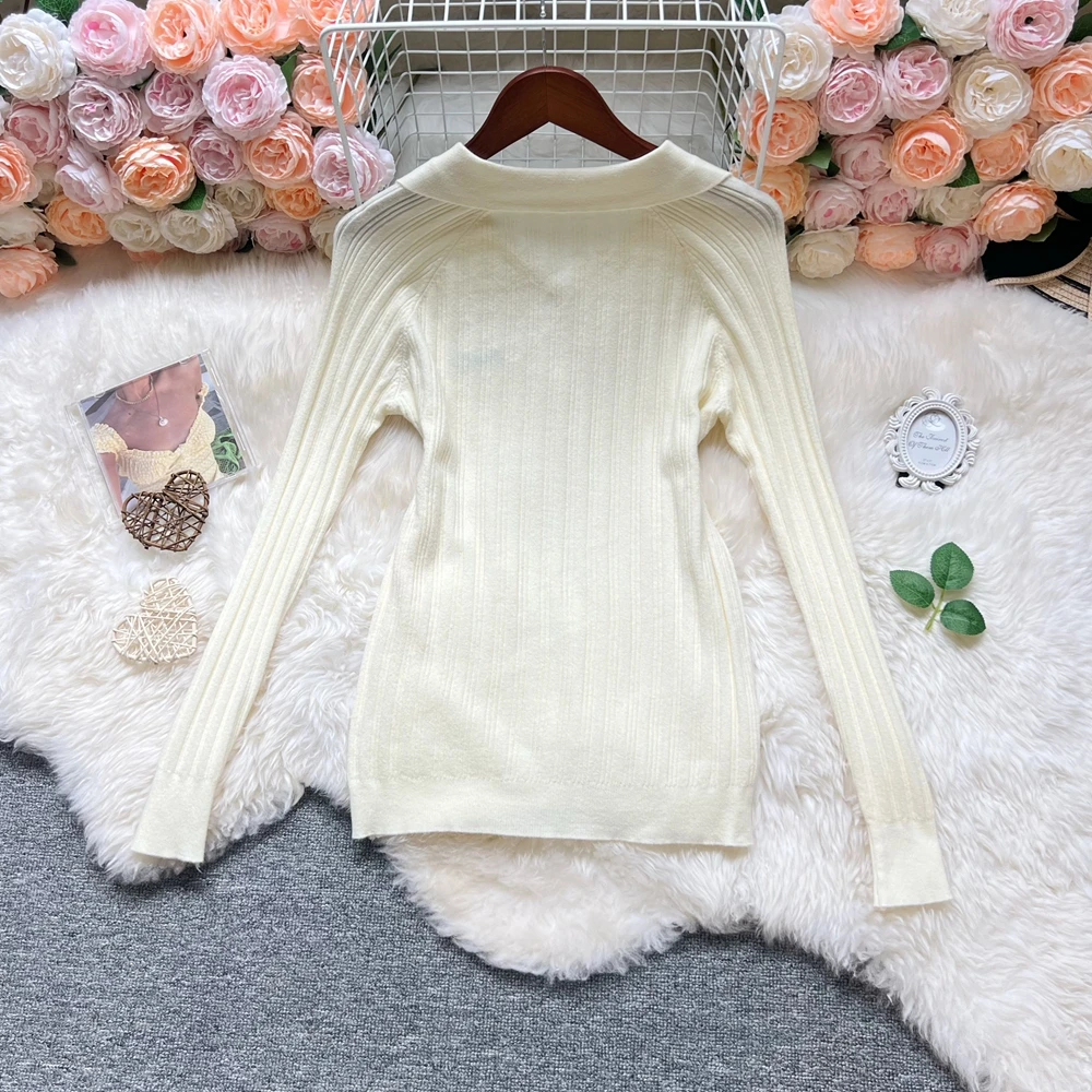YuooMuoo Chic Moda Elegante Top lavorato a maglia Donna Marca Moda Ricamo Maglioni monopetto Streetwear Lady Outfit Camicie