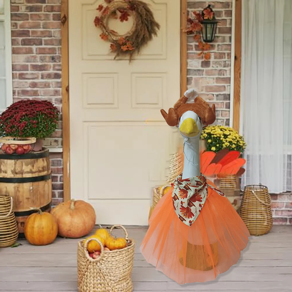 Thanksgiving Turkey Goose Costume with Adjustable Feather Headband for 23 Inch Porch Goose Festive Seasonal Use