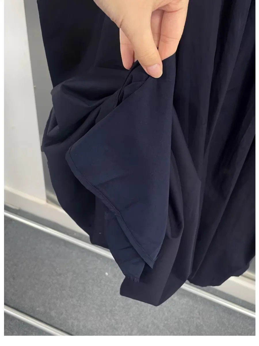 معطف VGH بتصميم عصري عتيق للنساء مع طية صدر السترة وأكمام منتفخة ومقسمة مزدوجة الصدر باللون الأزرق الداكن بطول ميدي سترات نسائية للخريف #6