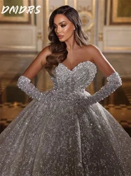 Elegant Sweetheart Neck Wedding Dress 2026 Luxurious Sleeveless Pearl Bridal Gown Shiny Applique Ball Gown Customized