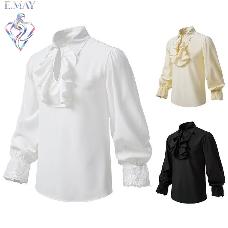 Medieval Pirate Halloween Costume Men's Shirt Cotton Polyester British Style Party Wear Resistant to Deformation Outerwear