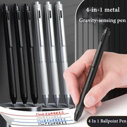 Metal Multi-Function 4In1 Gravity Gel Pen 0.7mm Black/Red/Blue/Mechanical Pencil Press Type Quick Dry Oiled ball ручки Homework
