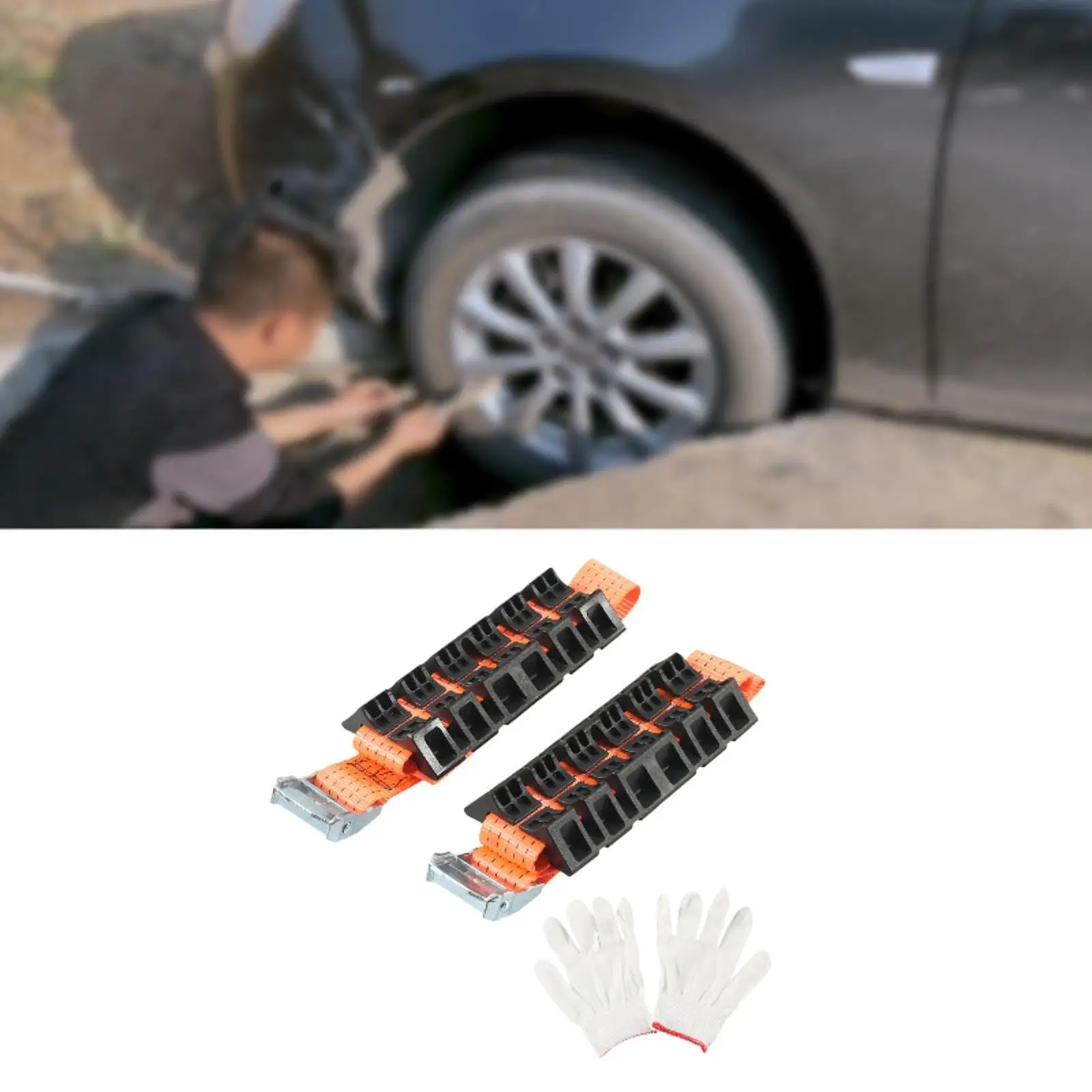 Practical Tire Traction Tool with Gloves Convenient Anti Skid Tire Straps for Truck Mud Sand Snow Escape