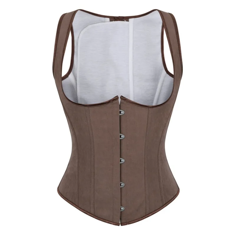 

Gothic Steampunk Cupless Underbust Corset Vest Top Bustiers Corselet Plus Size Brown