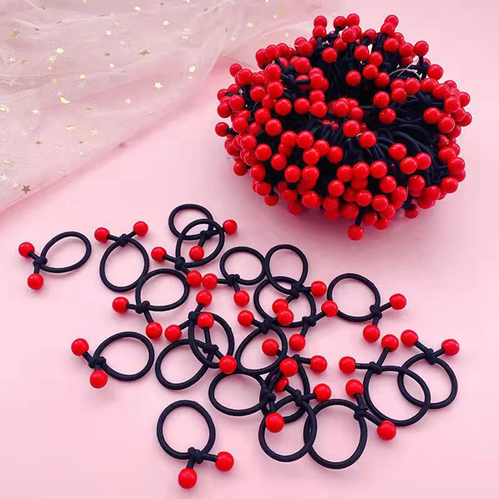 20pcs/bag Children\'s Hairband Hair Rope Tie Ring Red Bean Cute Kids Hair Accessories Headdress Head Rope Rubber Band