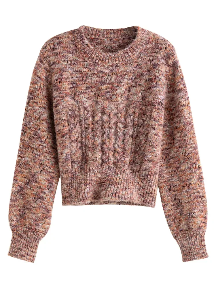 FSLE Short Sweet Wind Twisted Sweater For Women\'s Autumn Winter 2022 New Hand Crochet Hollow Women White Pink Purple Sweater