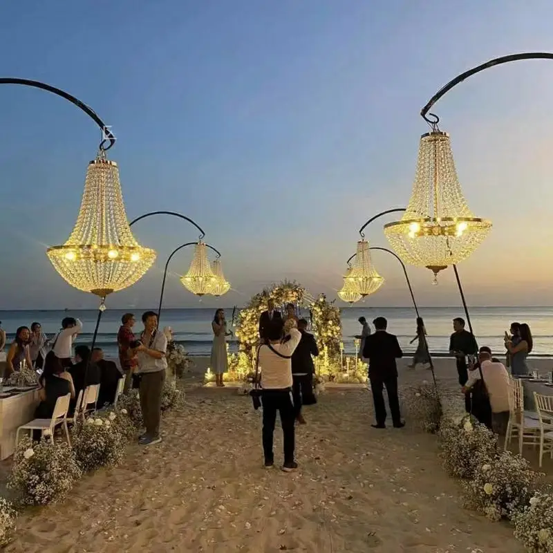 4PCS Wedding Flower Arch With Chandelier Crystal Pendant Hanger Aisle Walkway Centerpieces Road Lead Decoration Display Stand