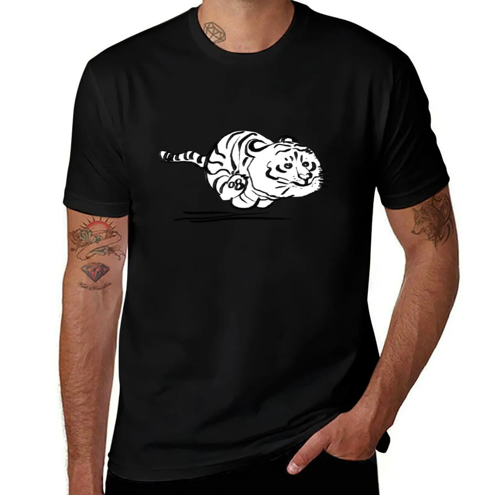 

Happy White Tiger Cub Running T-Shirt anime t shirts quick drying oversized cotton t shirt men