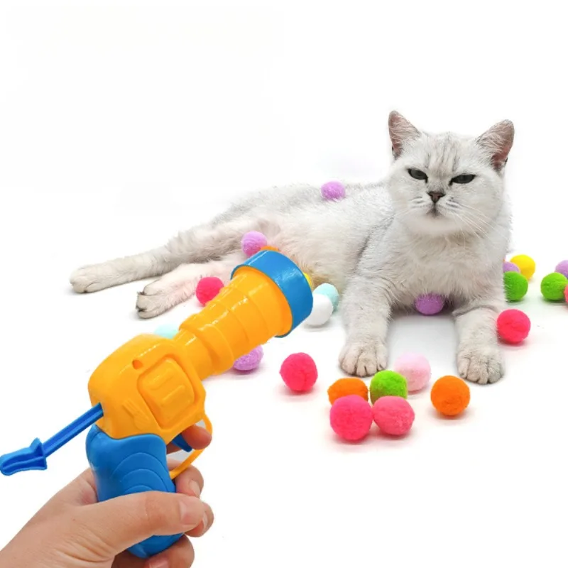 Cat Plush Ball Shooting Gun Cat Self Hi Silent Ball Toy Plush Ball Micro Elastic Static Sticking Plush Ball Pet Accessories