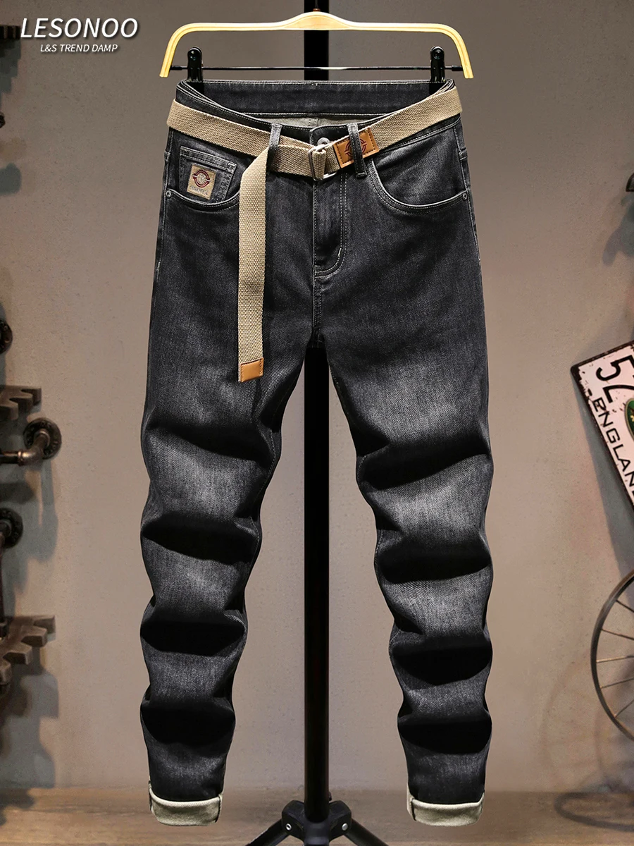 

Мужские джинсы Ele с вышивкой, эластичные, повседневные, зауженного кроя, модные, дышащие, из смесового хлопка и полиэстера