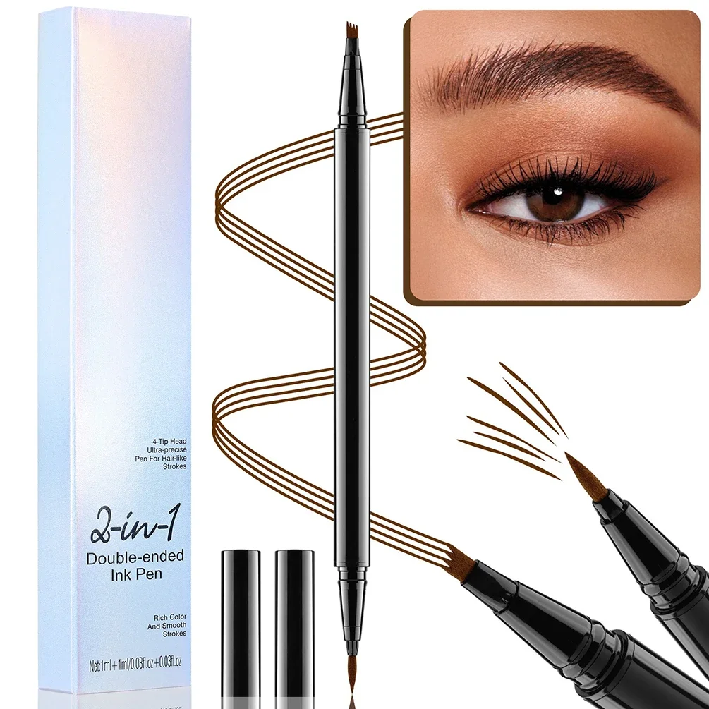 Private Label 2 in 1 Liquid Eyebrow & Eyeliner Pen Custom Logo Extremely Fine Waterproof Sweat-proof Non-smudge Makeup Wholesale