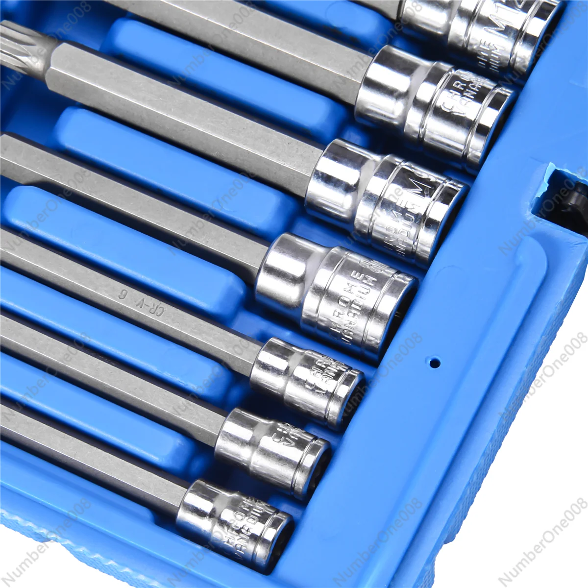 10 Piece 4 inch Spline Tip Bit Socket Set M-Type Universal Sleeve M4-M18 Triple Square Spline Bit Socket Set