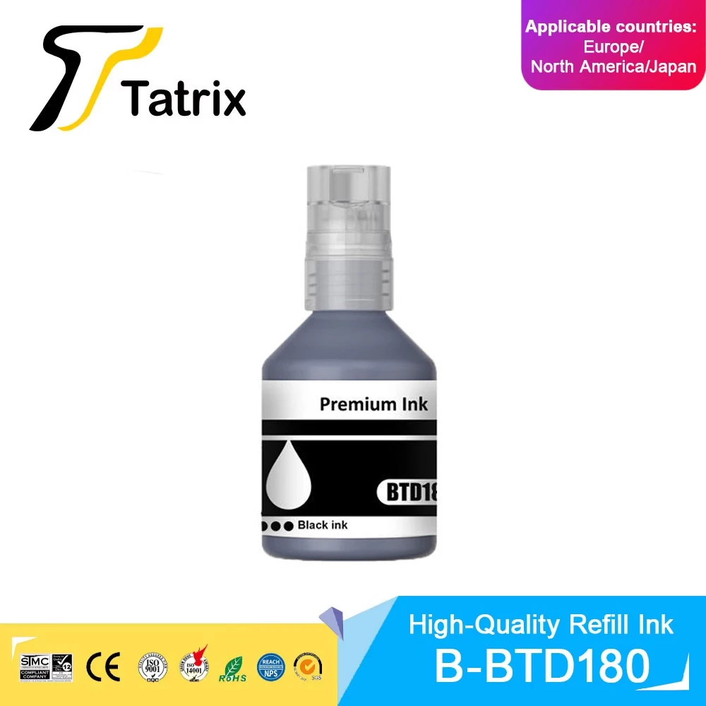Tatrix For Brother BTD180 BTD180BK BTD180C BTD180M BTD180Y Refillable Dye Ink Fit for Brother DCP-T580DWT583DW/T780DW Printer