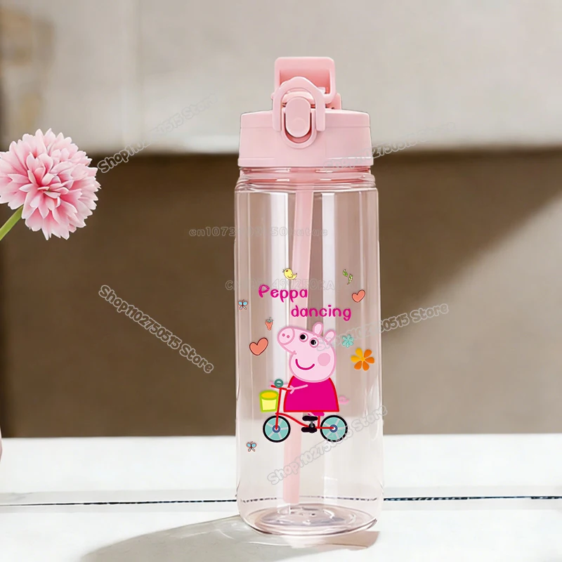 Botella de Agua de 900 ml de Peppa Pig, Linda Botella de Dibujos Animados de George para Niños y Niñas, Taza para Beber Escolar, Botella con Pajita de Gran Capacidad para Niños, Deportes, Viajes al Aire Libre