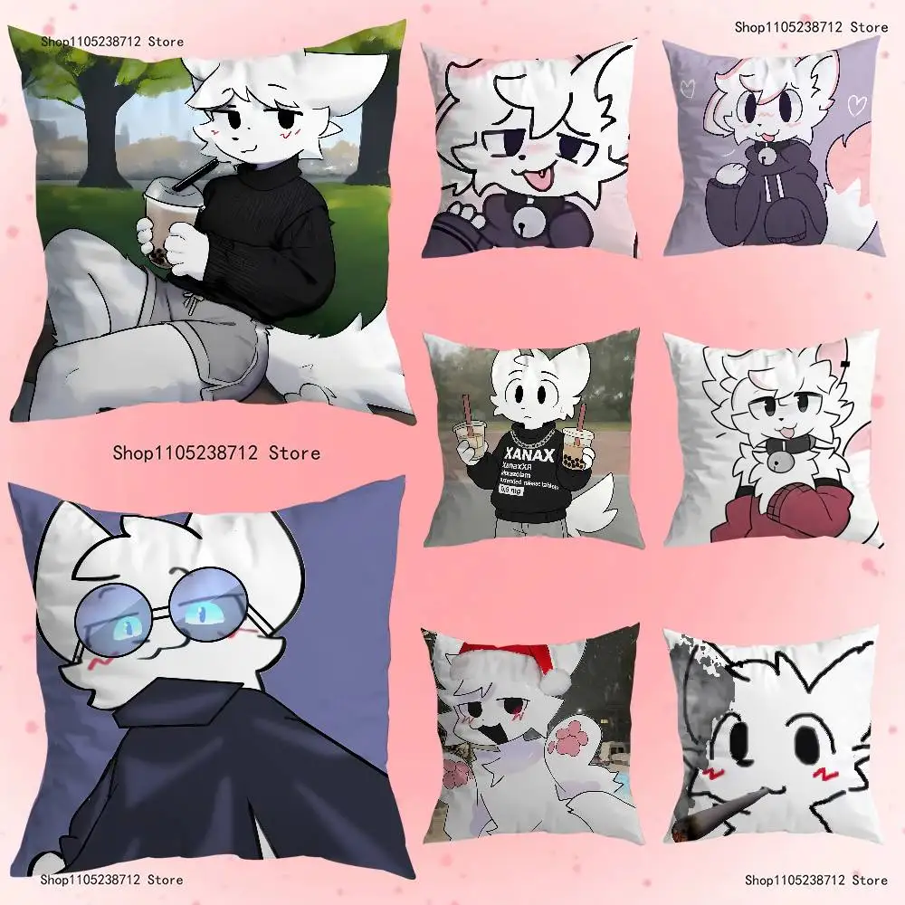 

B-Boykisser Silly Cat Anime Pillow Case Anti-dustmite Pillowcase Invisible zipper silky short plush Sofa cushion cover