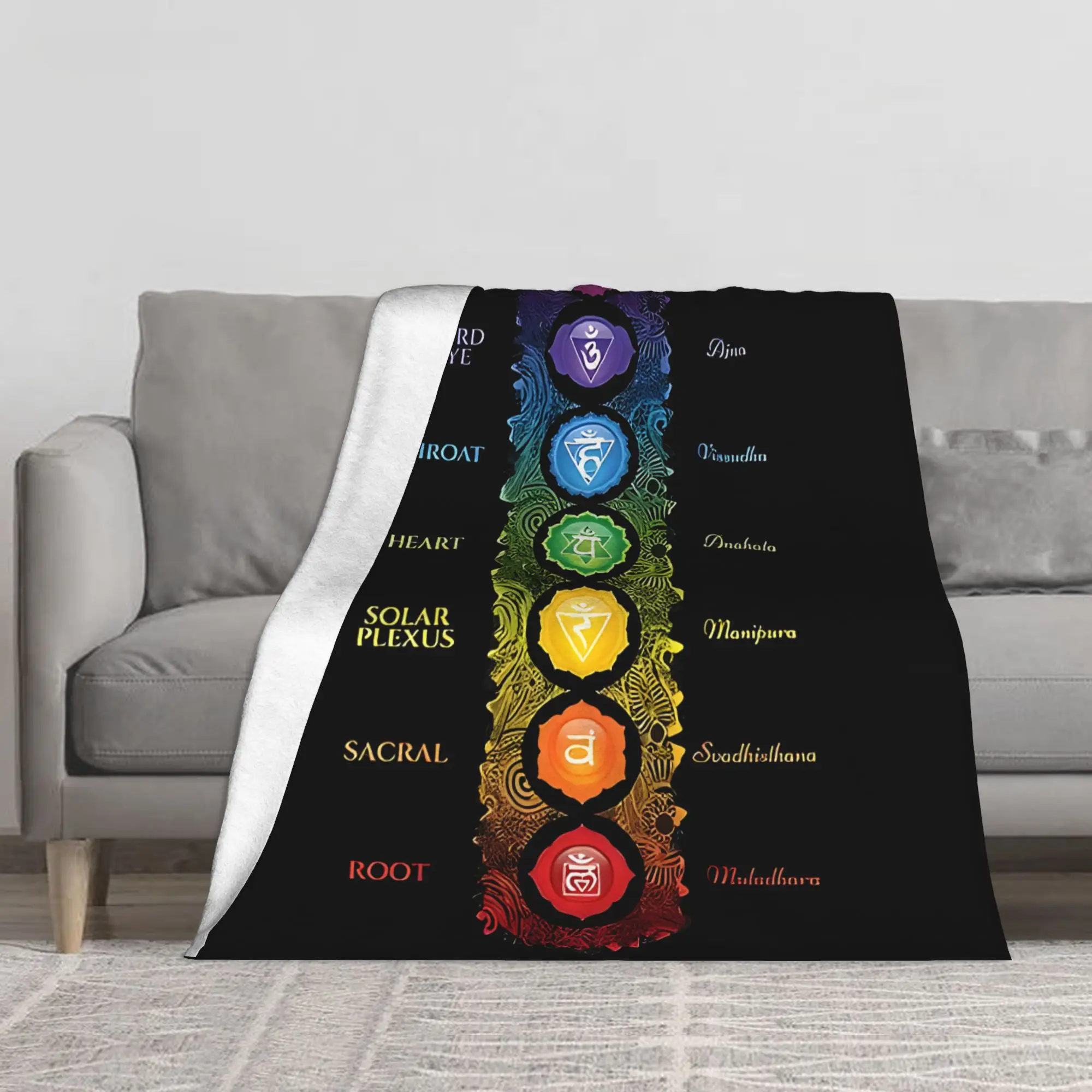 1PC 7 Chakra Symbols & Names Blanket Throw Super Cosy Plush Living Room Sofa