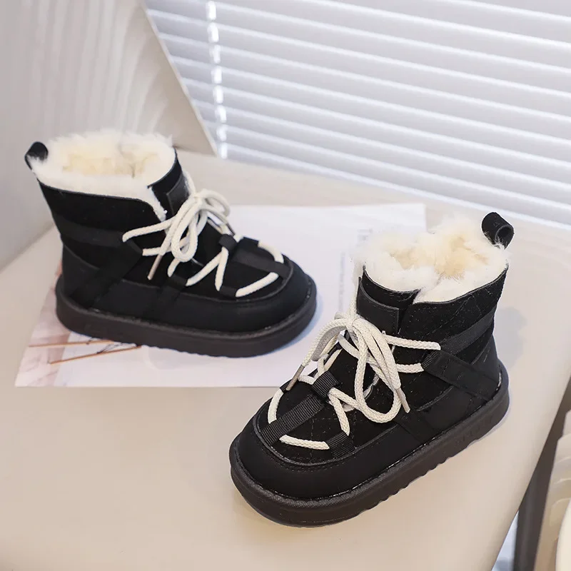 

Kids Warm Snow Boots 2025 Autumn Winter New Fashion Boys Girls Fleece Lined Soft Sole Children's Bread Cotton Boots