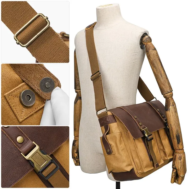 حقيبة ساعي البريد للرجال من القماش الجلدي الكلاسيكي لعام 2026 - حقيبة كتف عصرية بحمالة كتف كاجوال