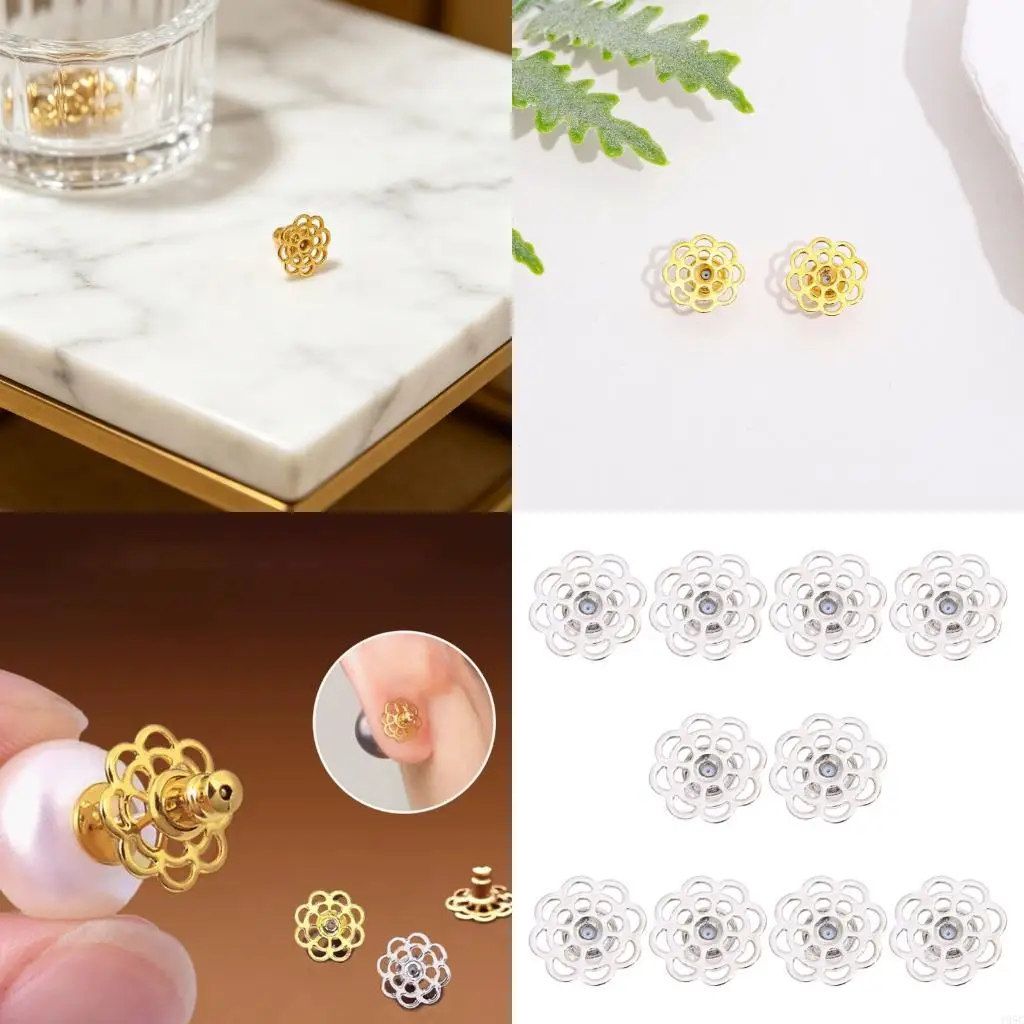 195C 10 Pieces Nonslip Earring Backs For Heavy Studs Floral Copper Stoppers Long Time Use And Decorative