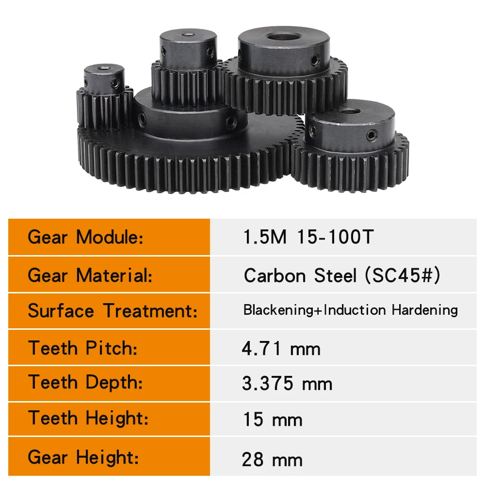 Imagem -05 - Spur Gear 1.5 M70 72t Diâmetro 10 12 15 16 17 19 20 25 mm Motor Gear Sc45 Aço Carbono Alta Freqüência Têmpera Transmissão Peças