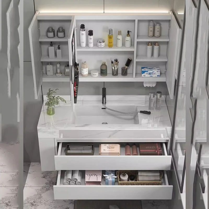 Partitions Organizer Bathroom Cabinet Decorations Wooden Modern Luxury Cupboard Storage Mirror Skincare Gabinete Hotel Furniture