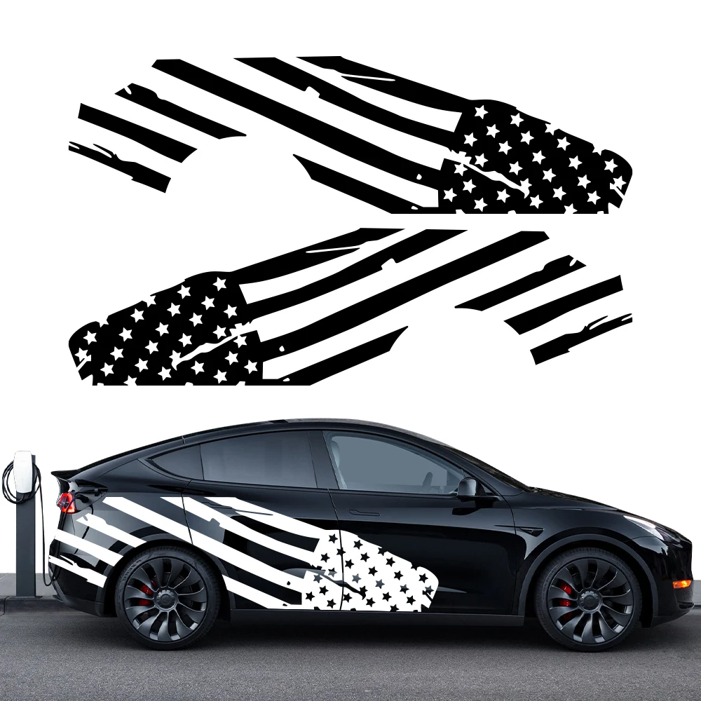 American Flag Graphic Sticker for Tesla Model Y 2017-2023 2PCS Car Side Door Sticker Vinyl Sticker Car Tuning Accessories