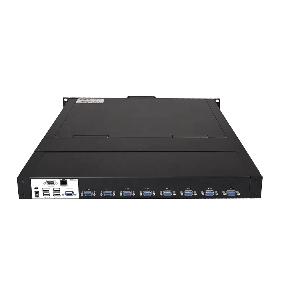 19'' LCD IP KVM Switch 8 Port VGA 1U Rack KVM Drawer Console, LED KVM Switch Over Remote IP