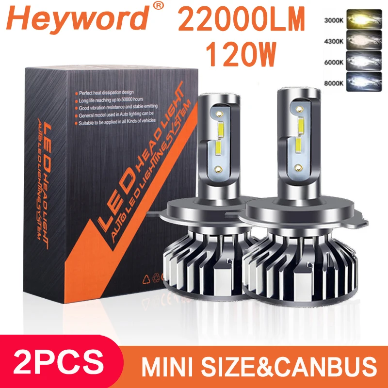 Heyword 22000lm 120W 1860 CSP chip 3000k/4300k/6000k/8000k Auto LED Faro h4 h7 h1 Fari a LED 9005 H7 h11 ha condotto la luce