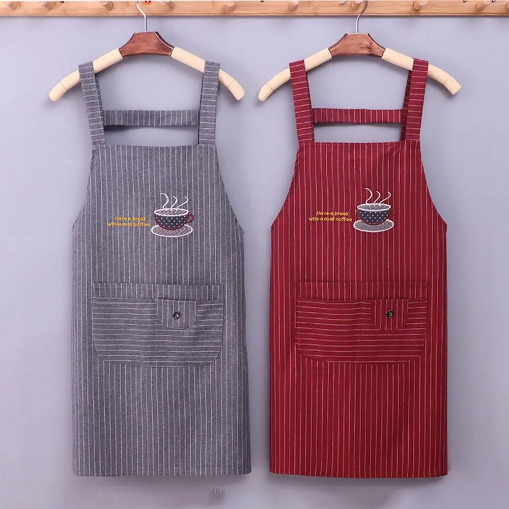 Fashionable Cotton Women Overall Apron Sleeveless Anti oil Kitchen Aprons Simple Stripe Watching Cooking Coffee House Aprons