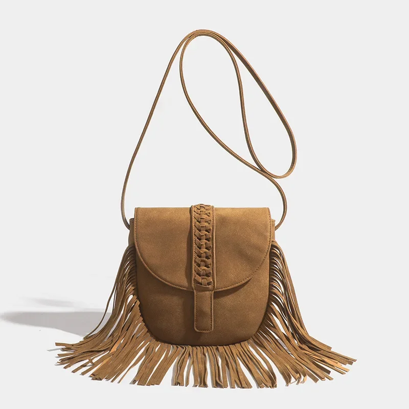 Bag woman 2024 winter new deerskin velvet cover oblique shoulder fringe bag in stock women bag